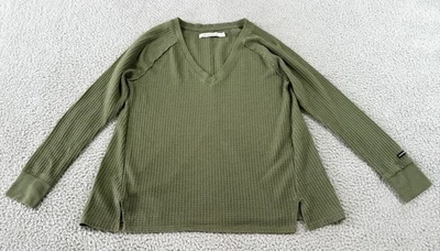 Calvin Klein Womens Long Sleeve V Neck Waffle Knit Sweatshirt Green Size S - Image 1 of 4