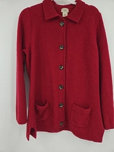 Cárdigan suéter LL rojo frijol 100 % lana de cordero talla grande botones bolsillos delanteros - Imagen 1 de 5