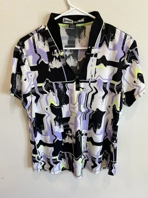 Jamie Sadock Polo Golf Tennis Pickleball Size M Purple Black White Graphic EUC - Image 1 of 4