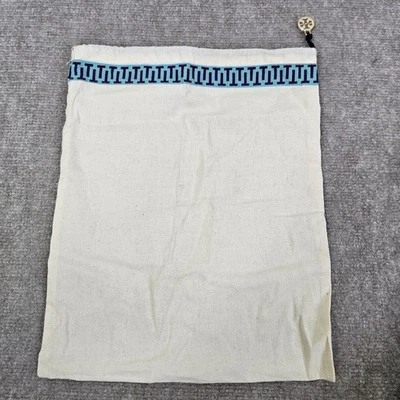 Tory Burch Canvas Drawstring Dust Bag Storage Bag 11” x 14” Gold Logo Charm - Image 1 of 3