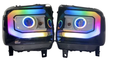 Faróis pré-construídos GMC Sierra 2014-2017 faróis tubulares RGB - Imagem 1 de 4