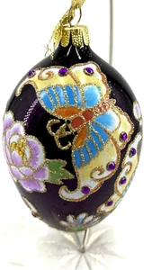 Joan Rivers Egg Ornament Butterflies and Flowers Embellished Hand Crafted 4" - Picture 1 of 6