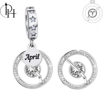 Aries Zodiac Charm 925 Sterling Silver April Birthstone Astrology Bracelet Bead - Image 1 of 4