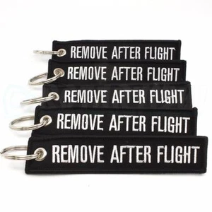REMOVE AFTER FLIGHT KEYCHAIN QTY= 5 PCS BLACK/white TAGS FLAGS PILOT CREW - Picture 1 of 3