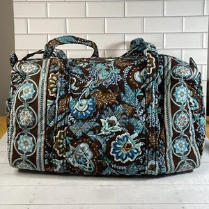 Vera Bradley Java Blue Small Duffel Bag Blue Brown Floral 18 X 12 X 9 - Picture 1 of 10