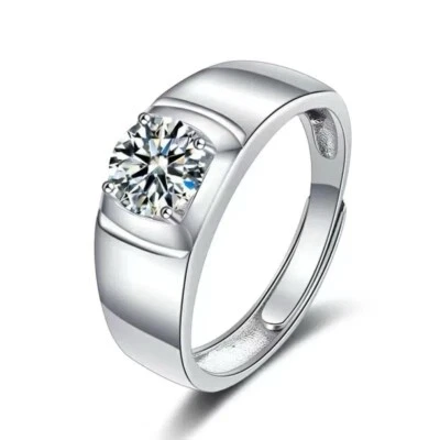 Anillo enchapado en plata S 925 con diamantes de calidad de laboratorio de boda de 2 quilates para hombre tamaño ajustable Foto 1 de 4