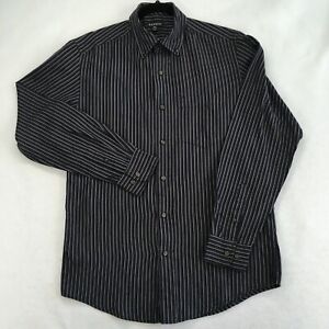 GEORGE Men's Shirt Size Small Striped Black Front Pocket Button Down Long Sleeve