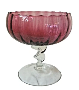 Vintage Empoli Cranberry Glass Pedestal Footed Large Bowl Hand Blown - Picture 1 of 3