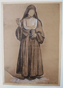 Dibujo de grafito de Giorgio Matteo Aicardi (italiano 1891-1984). Bueno, hermana. - Imagen 1 de 4