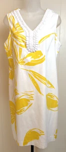 Sheath Dress by Sandra Darren Size 12 Yellow/White Beaded V-Neck Tropical - Picture 1 of 8