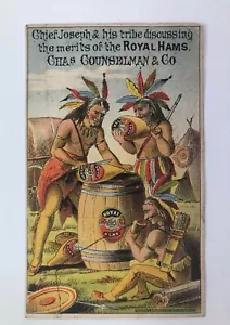 1800s Royal Ham Chief Joseph Indian Village Victorian lithograph Trade Card Rare - Picture 1 of 3