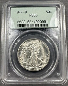 1944-D Walking Liberty Half Dollar 50c - PCGS MS65 - OGH 2.1 Holder PQ - Picture 1 of 2