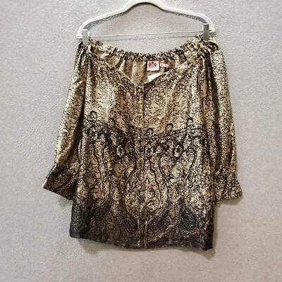 Juicy Couture женщин Топ 4 бежевый блузка 100% шелк 3/4 рукав с плеча - Изображение 1 из 4