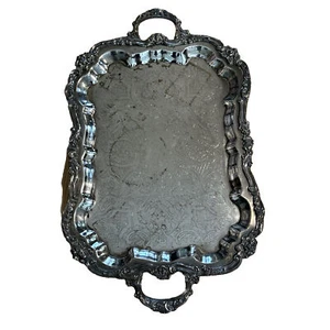 Vintage Sheridan XL Silver-plated Footed Butler Serving Tray Ornate 30” - Picture 1 of 10