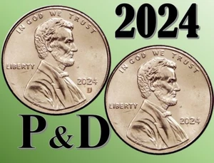 💰 2024 P & D Lincoln Shield Cents / 1 Penny - UNC - 2 coins Set - UNC - Picture 1 of 2