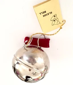 Jingle Bell Single 3 Zoll Vintage Metall Ornament Taiwan Weihnachtsschmuck Silber - Bild 1 von 5