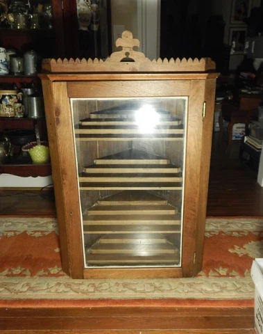 1800s Early Store Display Corner Cabinet With Glass Door Sits or Hangs 43"h Cover