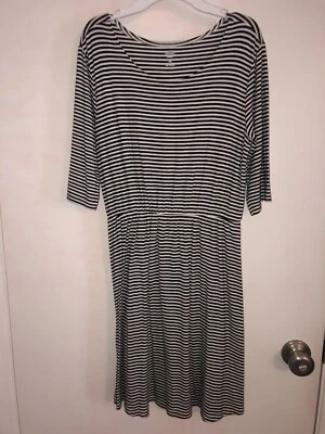 EUC Old Navy Black White Striped Modest Dress Girl's Size XL 14 - Image 1 of 3
