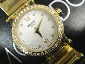 MOVADO Ladies 18k Yellow Gold VIZIO Diamond Bezel & Markers Watch 