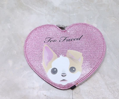 Too Faced Kat Von D Heart Shaped Cosmetic Bag Pink Black Dual Sided Zipper - Image 1 of 4