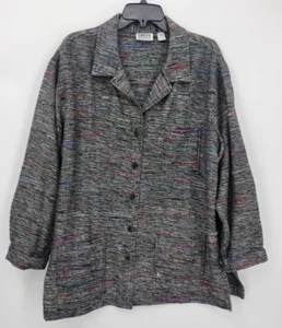 Chicos Jacket Womens XL3 Gray Black Silk Blend Elbow Patches Vintage Art to Wear - Picture 1 of 9
