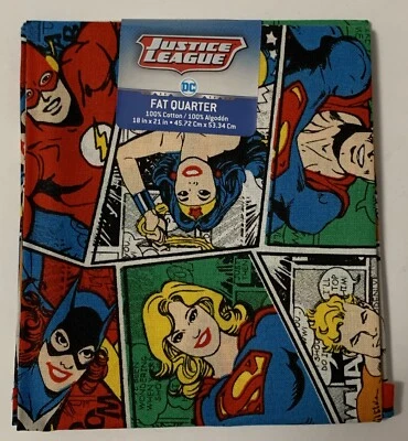 NUEVO CON ETIQUETAS DC Liga de la Justicia Fat Quarter - 100% Algodón 18" x 21" Superman Flash Batman Foto 1 de 2