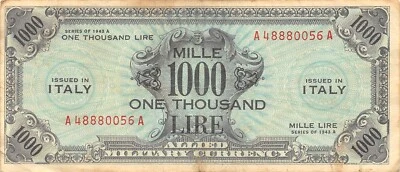 Italia 1000 Liras Serie de 1943 Un Bloque A Segunda Guerra Mundial Billete Circulado Top15 Foto 1 de 2