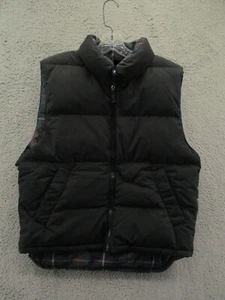 Eddie Bauer Puffer Vest Goose Down Reversible Black Plaid *Flaw* Men's Small S - Picture 1 of 11