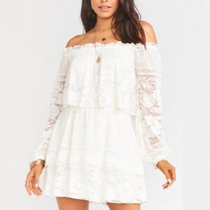 NWT Show Me Your Mumu White Lace Bess Dress Womens Size Small Off Shoulder NEW
