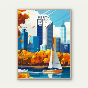 Perth Australia Cityscape Modern Vibrant Colors Travel Poster Choose Your Size - Picture 1 of 3