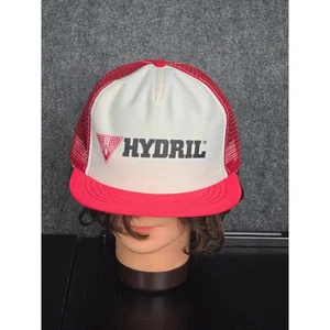 Vintage Hydril Logo Trucker Hat Red White Mesh Adjustable Snapback Cap Workwear - Picture 1 of 7
