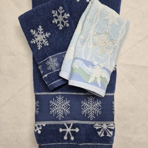 De colección Años 2000 Vacaciones Navidad Bordado Copo de Nieve Azul 2 Toalla de Mano 1 Baño Decoración - Imagen 1 de 12