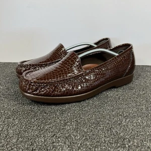 SAS Simplify Loafers Women Size 11.5 WW Brown Patent Leather Croc Print Moc Toe - Picture 1 of 10