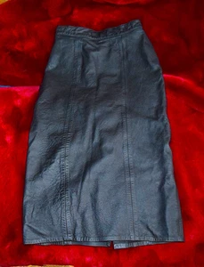 Falda De Colección Años 90 Firenze Santa Bárbara Negra Cuero Genuino Talla 4 Hecha en EE. UU. CON 27" - Imagen 1 de 5