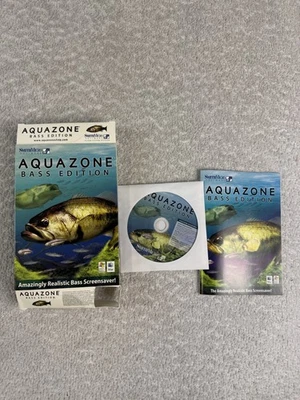 Aquazone Bass Edition PC Mac Screensaver Complete Box CD Manual Realistic Fish - Image 1 of 2