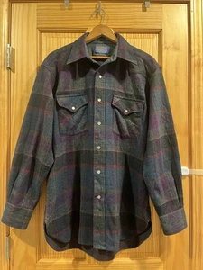 Pendleton Vintage Alto Grado Lana Occidental Azul Rojo Cuadros Perla Snap EE. UU. Mediano - Imagen 1 de 7