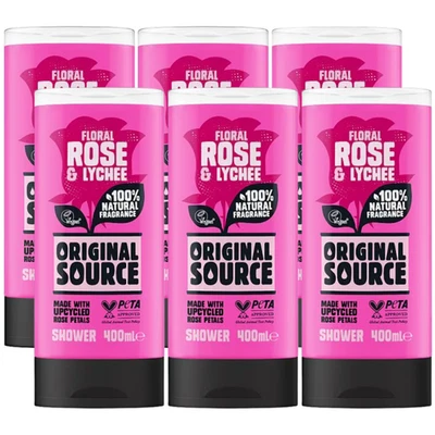 6 x Original Source Moisturising Shower Body Wash Rose & Lychee 400ml