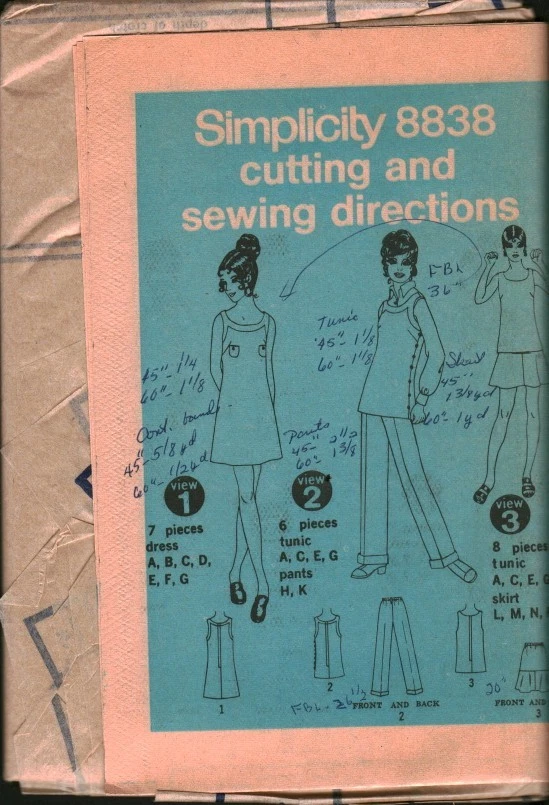 8838 Vintage Simplicity SEWING Pattern Misses 1960s Dress Tunic Pants Skirt 10 - Image 1 of 1