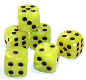 Set of 6 Marble Rounded Corner 16mm Dice - 5/8" Game Dice - Yellow - Picture 1 of 1