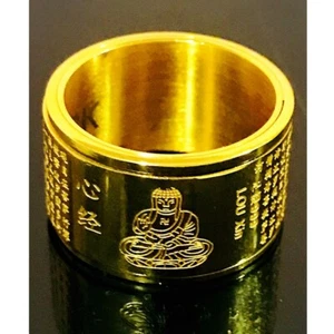 Ring Mantra Heart Sutra Buddha Golden Talisman Thai Buddhist Amulet US size 10 - Picture 1 of 4