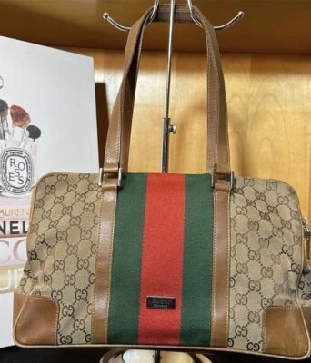 Bolsa de ombro de lona e couro vintage Gucci Ophidia edição limitada - Imagem 1 de 4