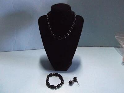 Brincos elásticos 3"/dangl joias da moda colar/pulseira de miçangas pretas 6,5 pol. - Imagem 1 de 4