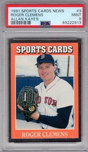 1991 Allan Kaye's #3 ROGER CLEMENS PSA 9 MINT SPORTS CARDS NEWS RARE 1/1 RED SOX