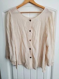 Adiva Sheer Boho Button Front Blouse - Light Peach - Medium - Picture 1 of 5
