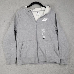 Nike Sportswear Club Fleece Big Kid Full Zip Hoodie Gray White Girls Size XL NEW - Picture 1 of 10