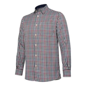 Beretta Men's Ellis Shirt - White & Bordeaux Check Shirt Checked Long Sleeved - Picture 1 of 4
