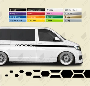 Fits VW T4 T5 T6 Transporter - Upper Side Stripe Decals Honeycomb Hex Camper Van - Picture 1 of 17