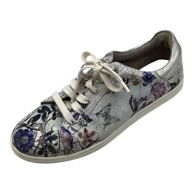S Oliver Womens Silver Multi Floral Leather Flat Lace Up Trainers Size UK 5 Used - Image 1 of 4