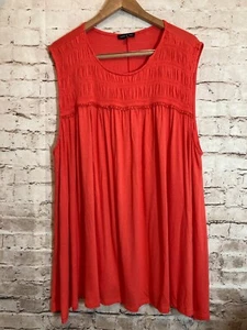 Lane Bryant Top Womens 30/32 Red Orange Flowy Cami Tank Peasant Pleated Plus - Picture 1 of 14