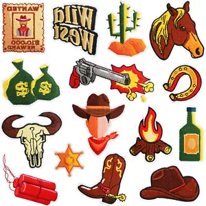 15pcs Western cowboy hat revolver Patches Embroidery Iron On Applique Jackets - Bild 1 von 17